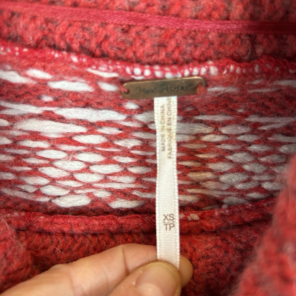Free People Sweater Womens XS Fair Isle Cowl Neck Red Wool Blend Boho Ski Cozy - Picture 4 of 12